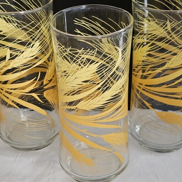 3 Libbey Golden Wheat Tumblers Glasses Coolers 6.5" yellow nature farmhouse 16oz - Picture 4 of 8